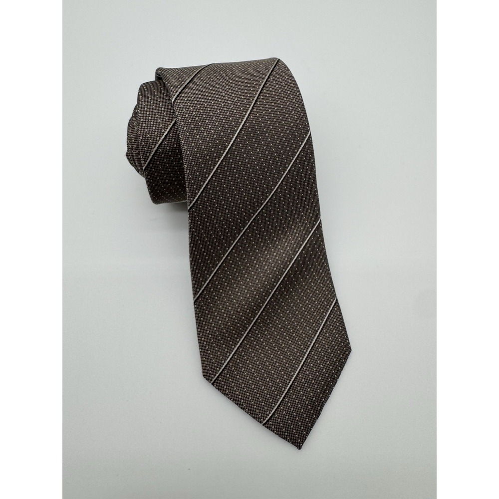 Banana Republic Silk Blend Tie Brown Tan Diagonal Stripe Stain Resistant Classic